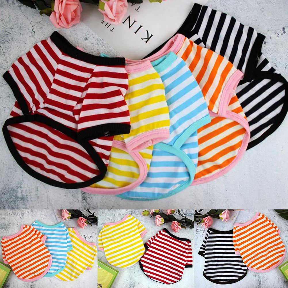 Stripe Summer Spring Dog T-shirt Soft Small Medium Dog Puppy Clothing Shirt Vest Printed Pet Dog Puppy Vest T-shirt Dog Cloth 250407