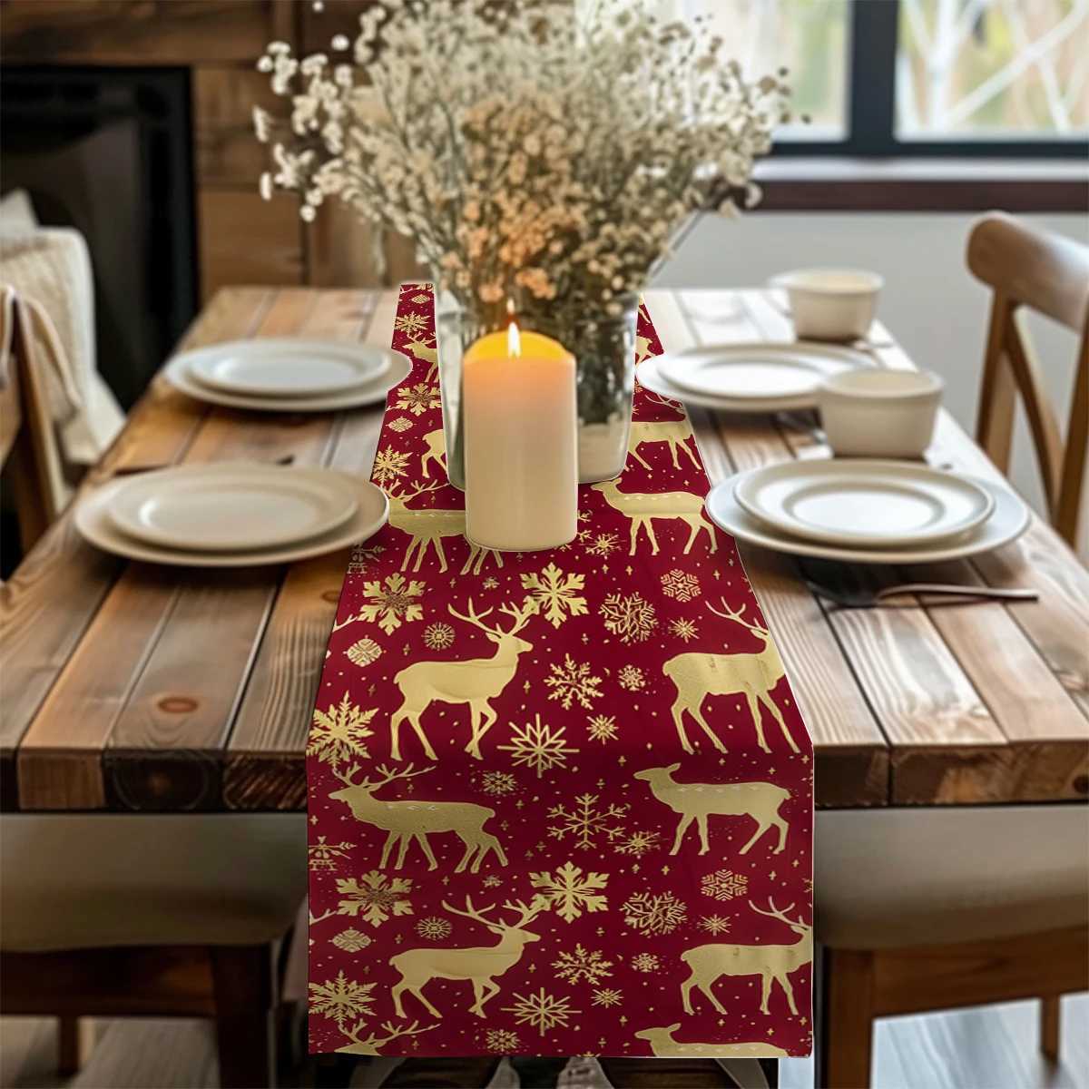 Christmas Christmas Elk Table Runner Kitchen Dining Table Decoration for Indoor Outdoor Home Table Runners Washable Dining Long Cloth Y251113