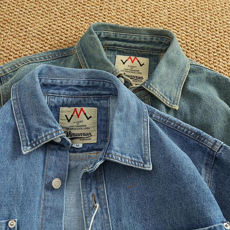 Spring American Retro Heavyweight Double Pocket Cowboy Freight Shirt Mens Simple 100 Cotton Laundry Casual Shirt Thin Jacket 250411