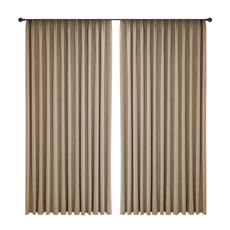 T0362 New Milk Tea Color Thick Herringbone Chenille High Blackout Curtain Fabric Wholesale Bedroom Living Room Sunscreen Curtain Finished Product