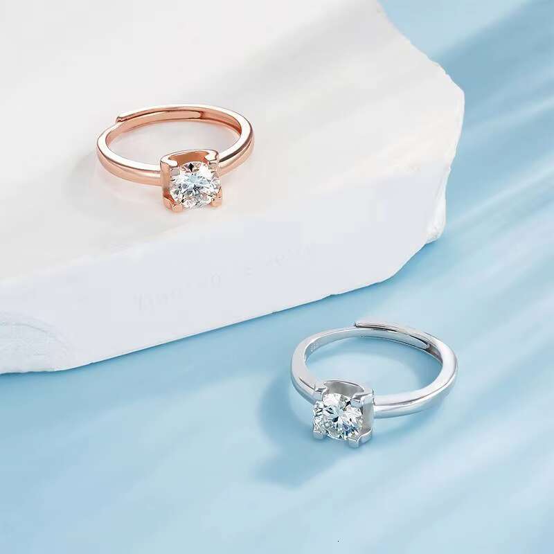 18K Gold Plated 1ct S925 Engagement Adjustable Moissanite Rings With GRA Certified