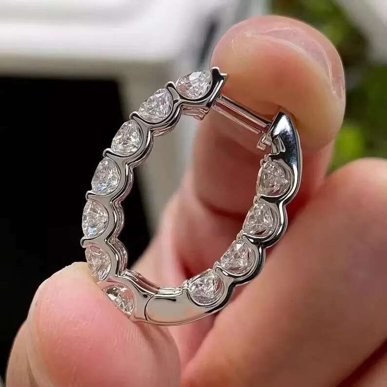 Sterling Silver S925 Round cut shared prongs Hoops Earrings Moissanite 3ctw daily wear earrings Dainty Jewelry for Women gifts