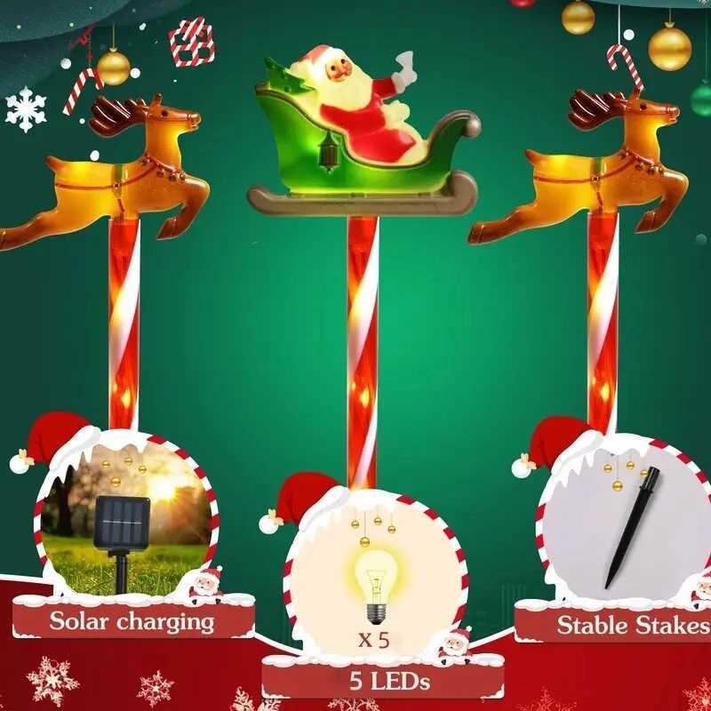 5pcs/set solar powered garden cane lightsSnowmanElk 8-function waterproof decorative lights Christmas candy garden lights M251113