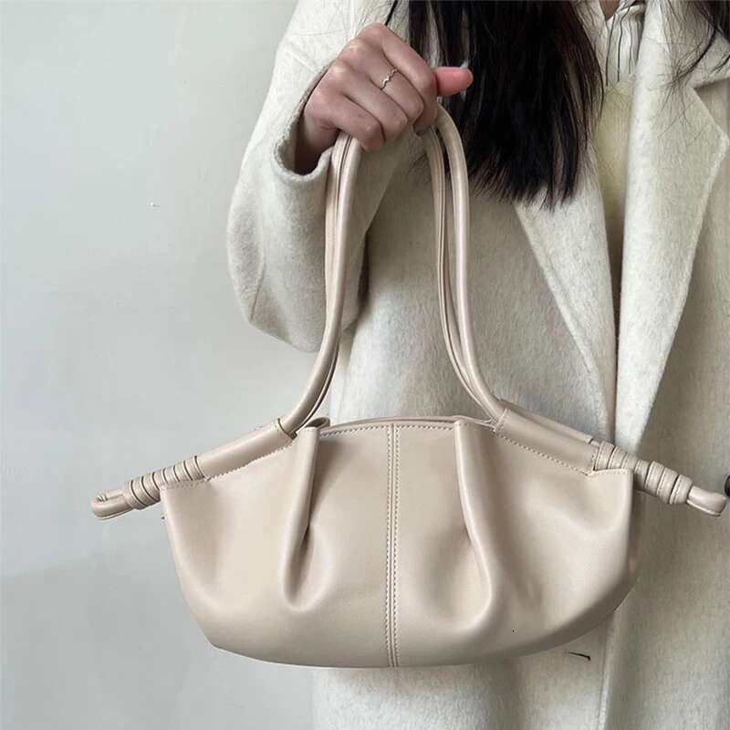 Brand Cloud Dumpg Drawstring Design Women's Adjustable Shoulder Strap Crossbody Handbag Textured Underarm Bag