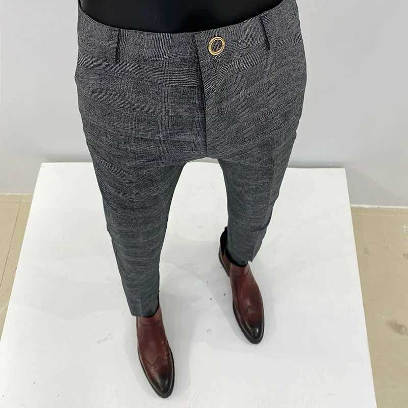 Korean mens ironless business pants mens formal office pants solid color daily wear casual slim fit dress set mensXJ250412