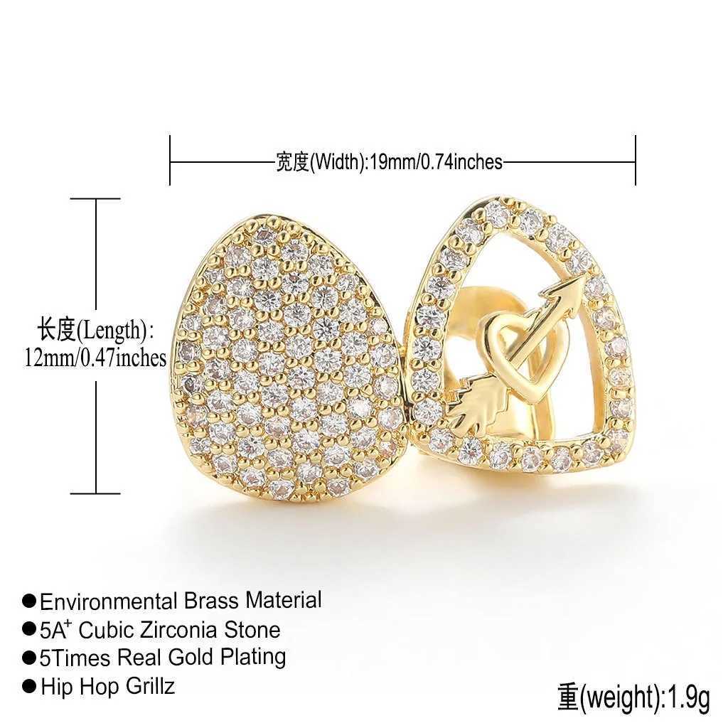Hiphop Iced Out 5a Zircon Arrow Teeth Grillz Gold Plated Rock Cubic Zirconia Teeth Grills CapXJ250412