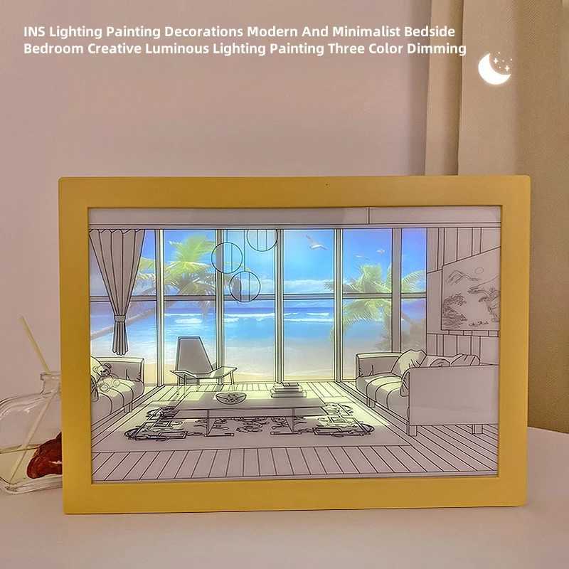 Beautiful LED Light Painting Indoor Sunlight Window Wooden Photo Light Dimming Wall Artwork Table Lamp Home Decor Night Lamp M251113