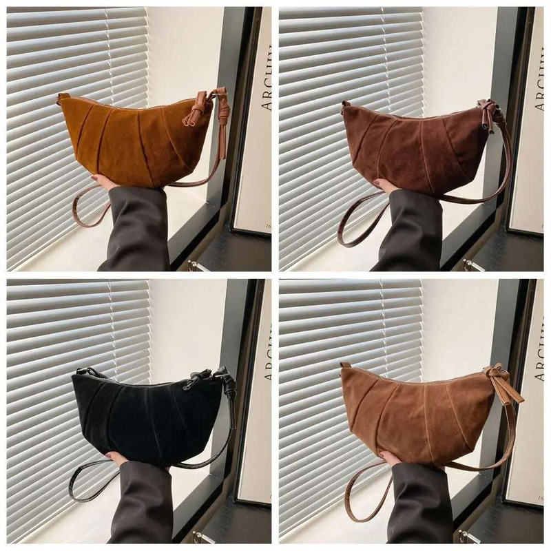 Fashion Crossbody Croissant Shoulder Small Pack Solid Color Matte PU Dumpgs Bag Brown Korean Style Girls