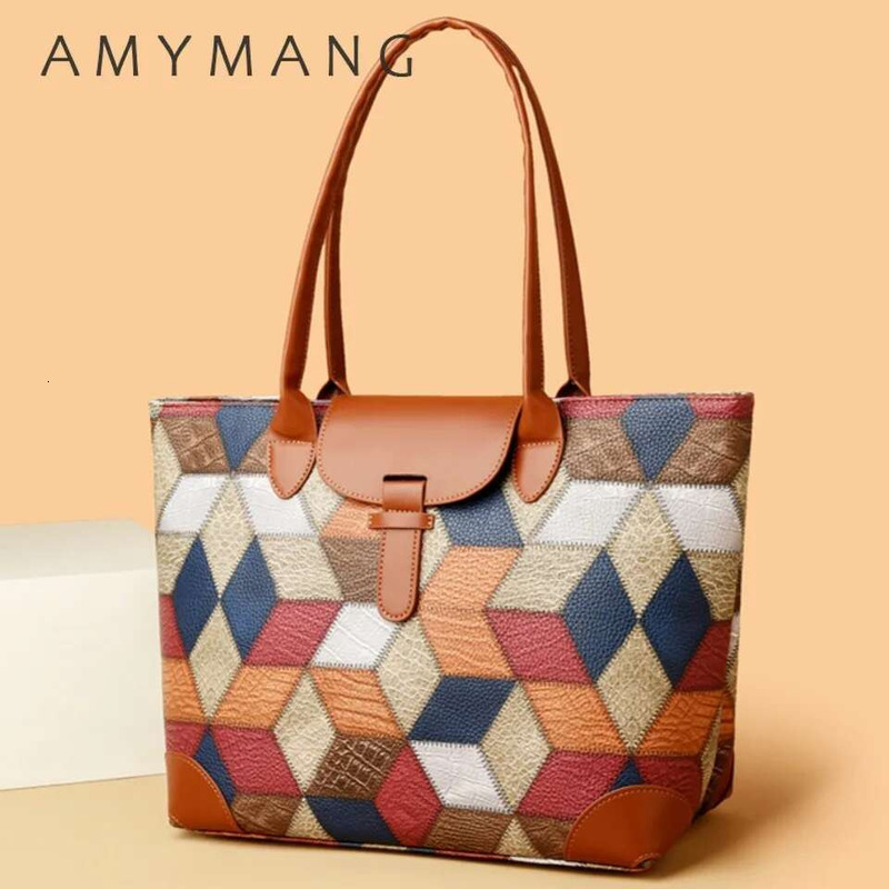 Large Capacity Patchwork Colorful Big Casual Tote Bags Women Handbags And Purses Plaid Shoulder Bag For Daily Commuting Sac