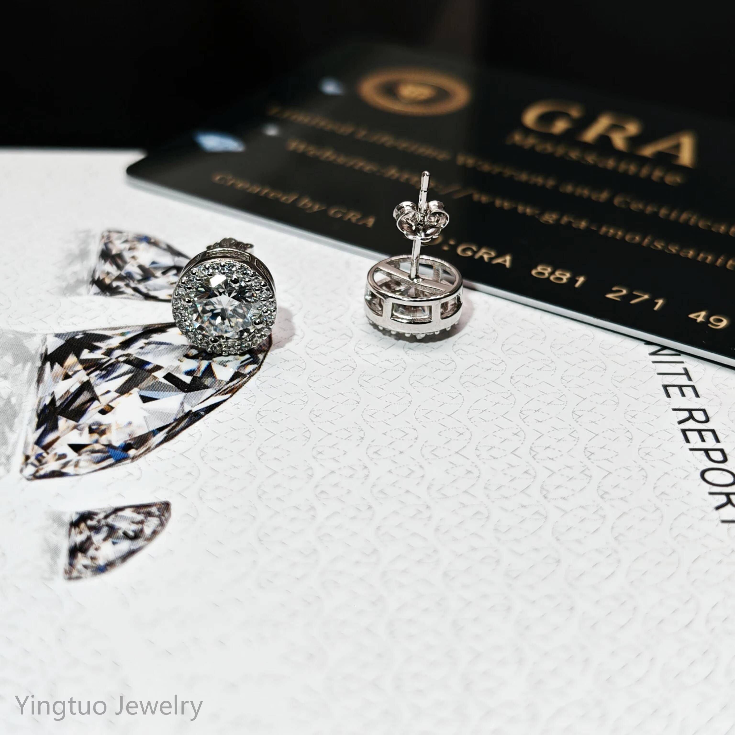 925 Sterling Silver Moissanite Diamond White Gold Stud Earrings Screw Back with GRA Certificate
