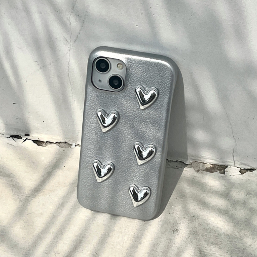 Full Screen 3D Heart Phone Case Compatible with iPhone 16/15 Pro Max Solid Color Protective Cover iPhone 14/13 Pro