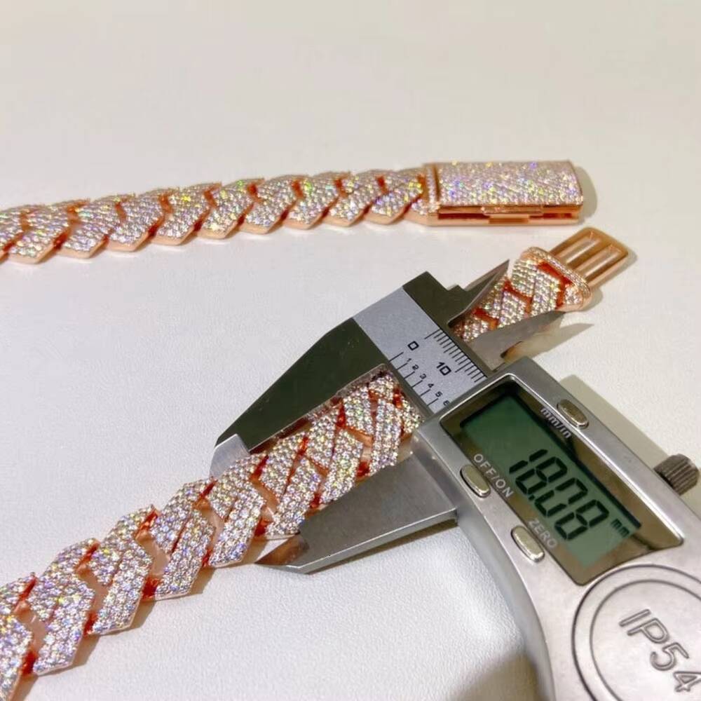 Hip Hop 18mm Width Four Row Rose Gold Moissanite Diamond Miami Cuban Links Chain