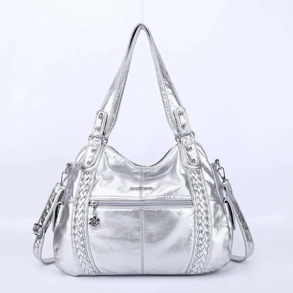 Angelkiss Women Handbags Fashion Shoulder Sier PU Shopper Pack Multipockets Crossbody Bag Ladies Satchel Zipper Hobos