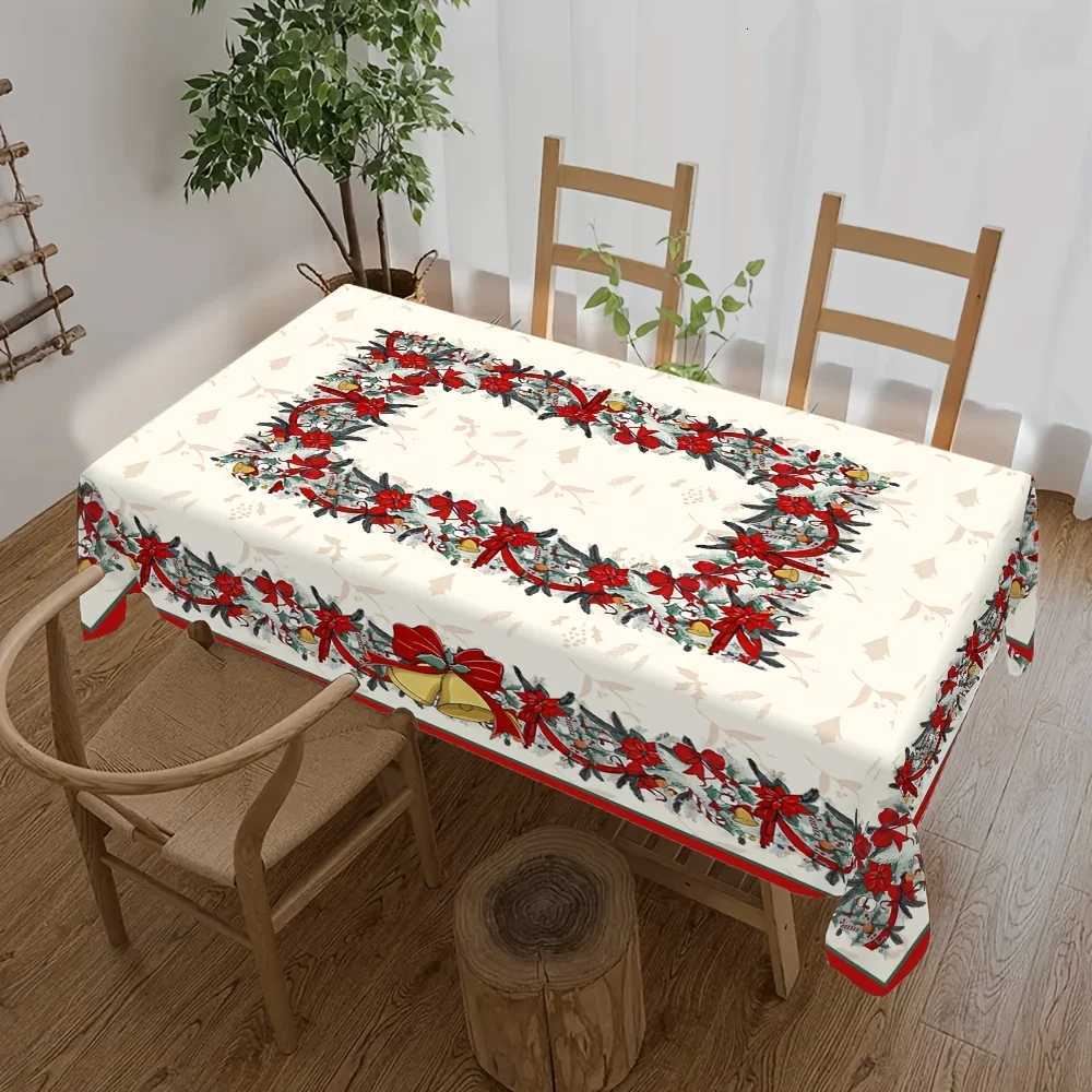 Christmas Christmas Poinsettia Holly Waterproof Tablecloth Party Table Decor Winter Xmas Kitchen Dining Tablecloth Christmas Decorations Y251113
