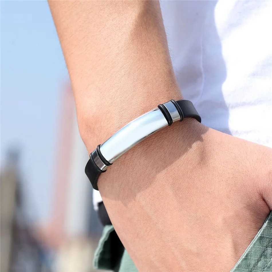 Women Men Stainless Steel Buckle Bracelets White and Black Silicone Bangles Sports Wristband Fashion Jewelry Pulsera HombreC250411