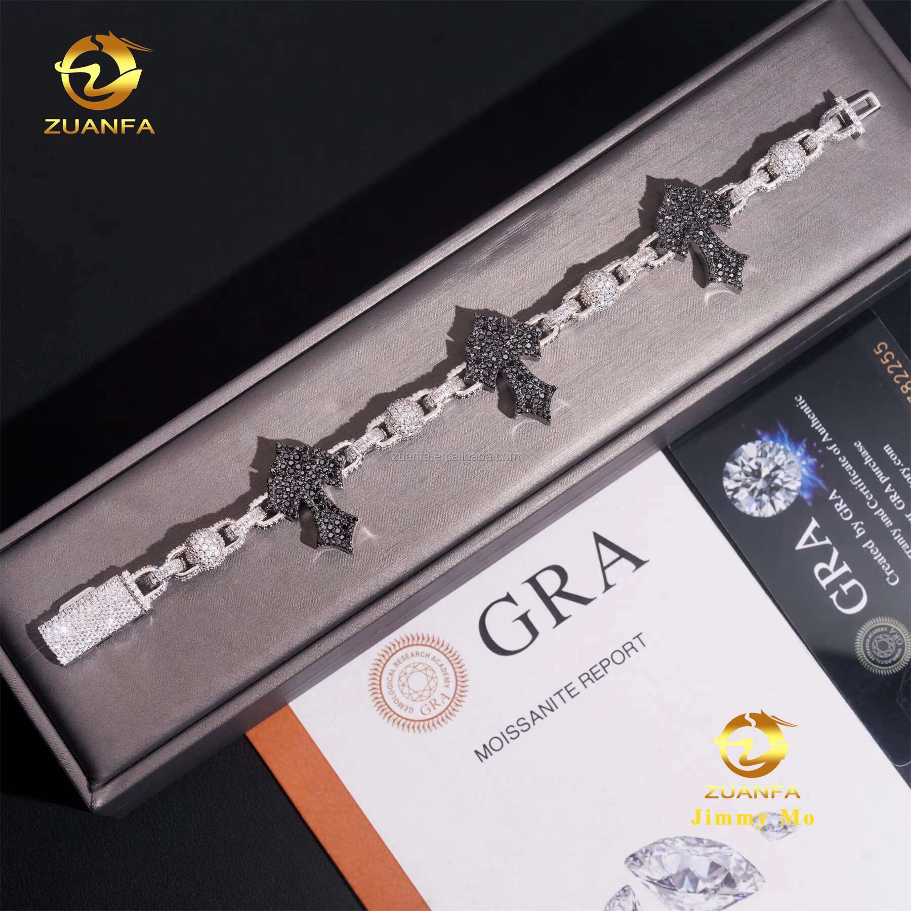 Customized Personalized Black Moissanite 925 Silver Iced Out Hip Hop Jewelry VVS1 Moissanite Diamond Cross Cuban Bracelet Men