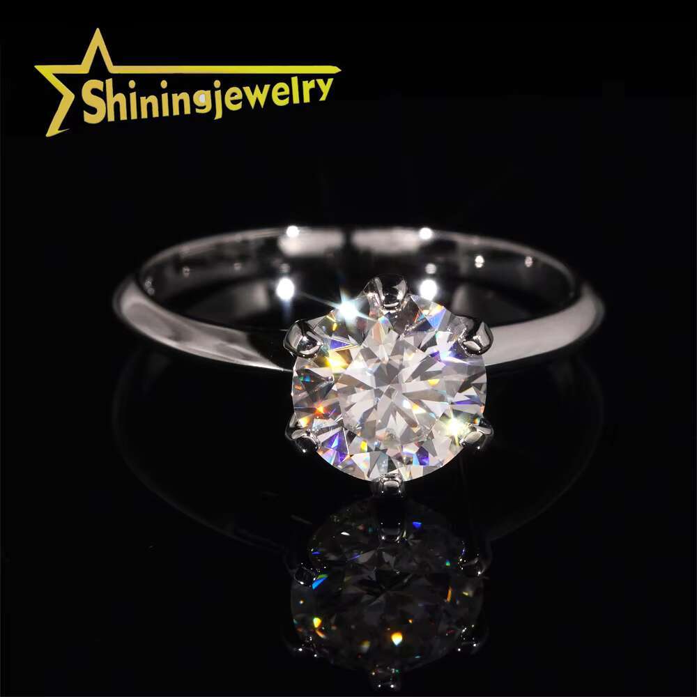 Wholesale Price Classic 6 Prong Setting 2Ct 8mm Moissanite Engagement Ring 925 Silver Solitaire Ring for Women