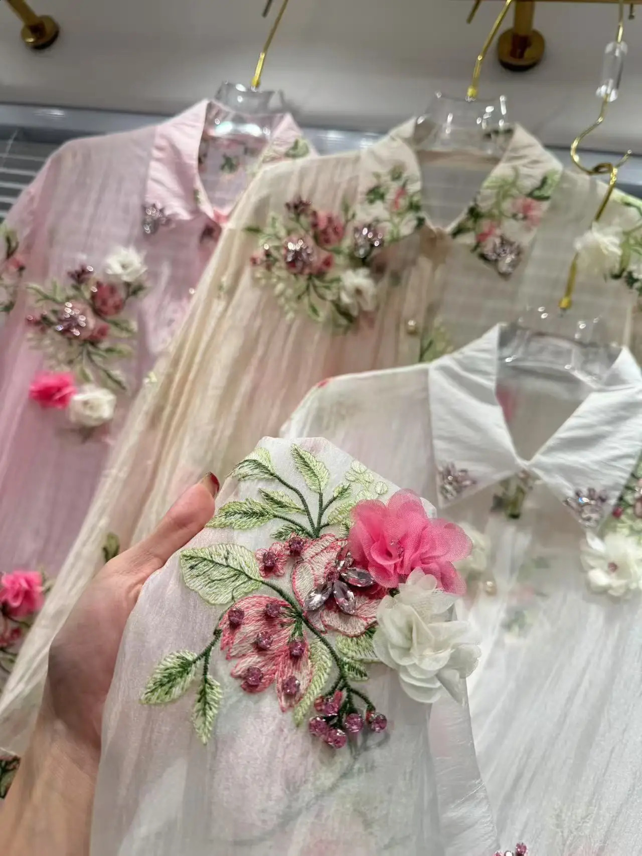 y style floral y sparkling diamond thin sunscreen shirt womens long sleeved summer top 250411