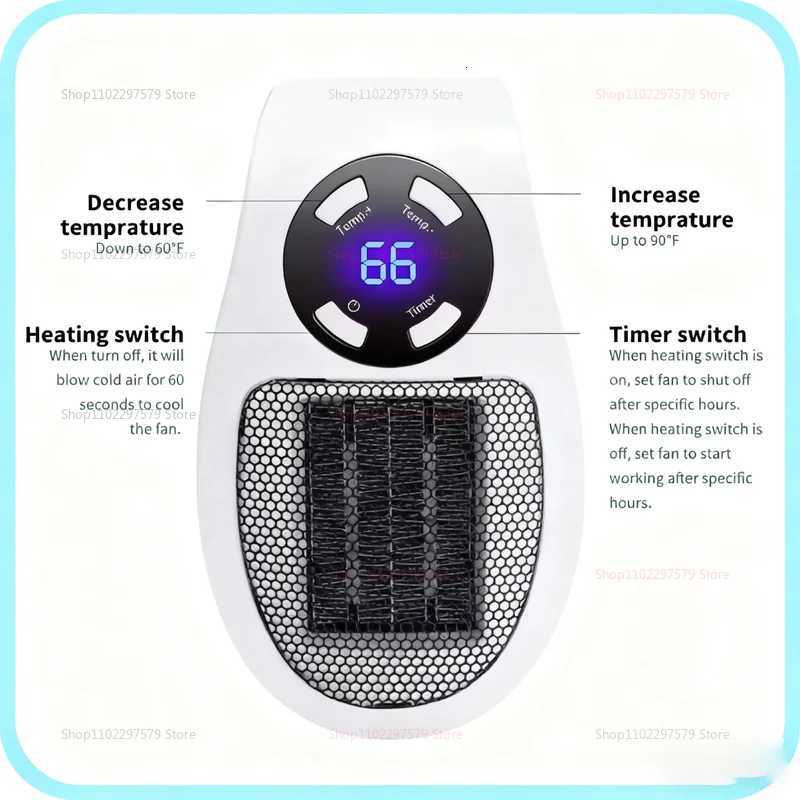 Portable Electric Heater for Winter Home Wall Mount Warm Air Blower Room Heater Quiet Compact Space Heater Electric Appliance Y251113