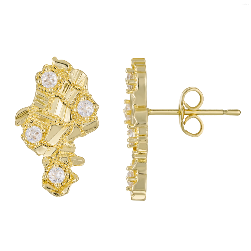 Stud Earrings Unisex Hip Hop Africa Map 14K Gold With CZ Cubic Zirconia Nugget Fashion Jewelry For Men And Women