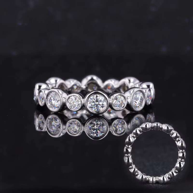 Starsgem Custom Pure Diamond Tennis Eternity Jewelry Band Moissanite 14K Soild Gold Wedding Bands Rings