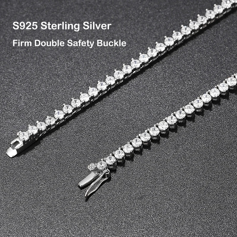 EWYA Real 3 Prong m Full Tennis Necklace for Women S925 Sterling Silver Diamond Neck Chain Necklaces Fine Jewelry 250407