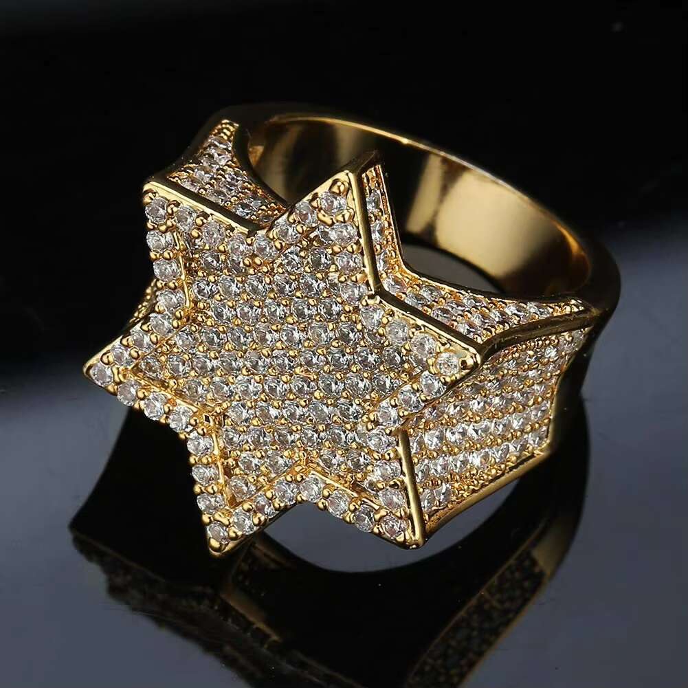 Hip Hop Fashion Jewelry Iced Out Punk Rapper Band Hexagram Star Ring for Men Women