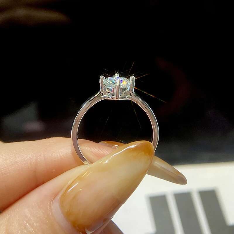 GRA 1CT Moissanite Diamond Gold Classic Round White Stone Rings for Women Real 925 Sterling Silver High Quality Fine Jewelry