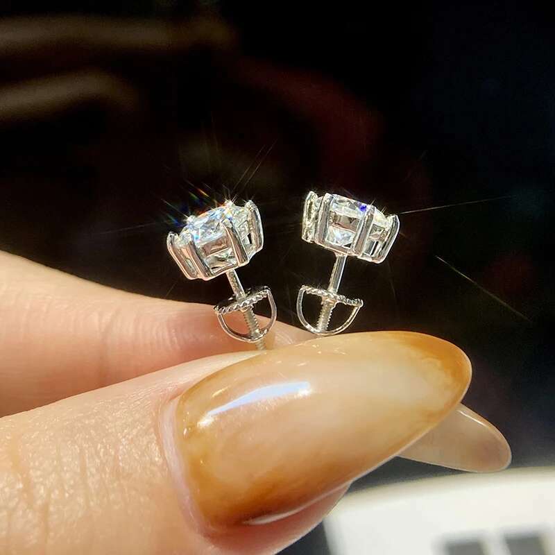 GRA 1ct D Color Lab Created Diamond Certified Moissanite Stud Earrings For Woman 925 Sterling Silver Gold Plated Wedding Jewelry