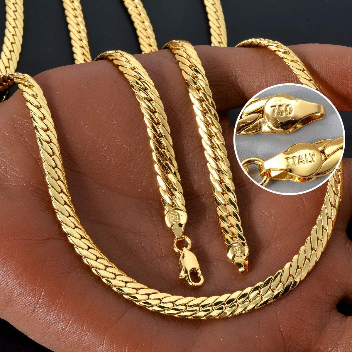 Sunny Jewelry Fashion Copper Necklace Snake Chains Gold Plated High Quality For Women Man Italy 750 For Daily Wear Gift 251110