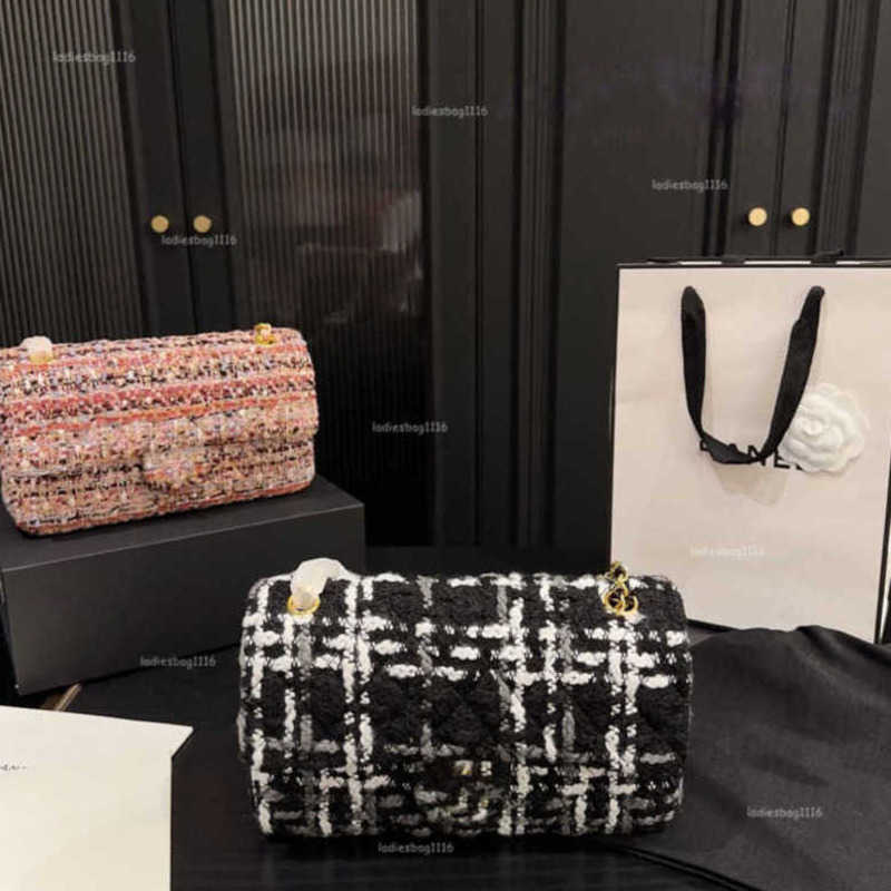 Shoulder Bags Mirror Quality Tweed Designer Bags Luxury Chain Bag Gold sliver Hardware Quilted Flap Double Ltters Purse Handbags Crossbody Classic capacity