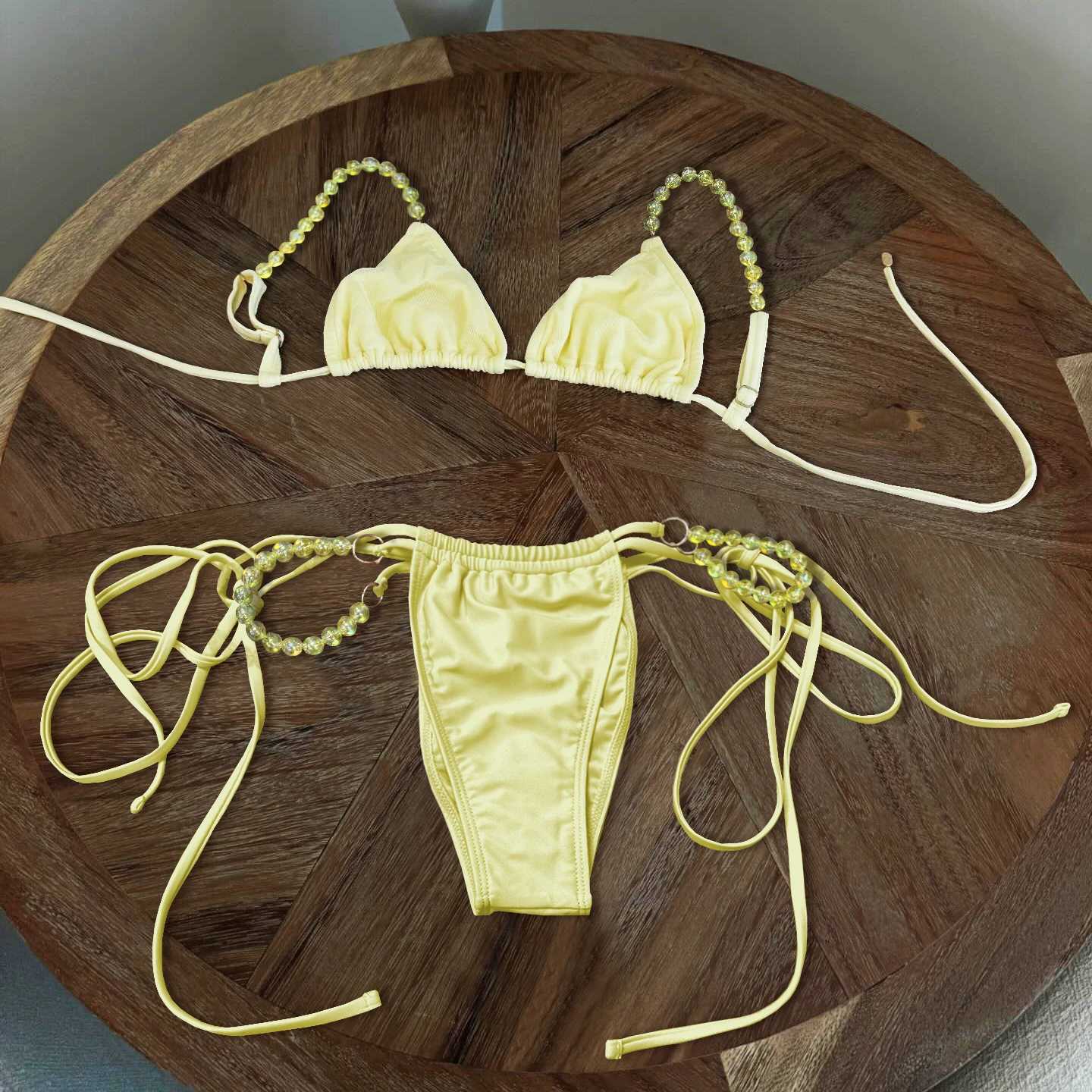 Beads Bikini 2025 Sexy Women Swimsuit Female Swimwear Micro Bikini Set Bandeau Swimming Suit Beachwear Pink Brazilian BiquiniW251113