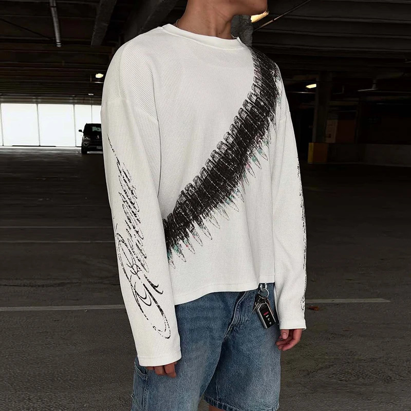 Y2K Retro Long Sleeve T-Shirt Unisex Street Style Casual Loose Fit Bullet Letter Print American Theme Mens And Womens Top 251112