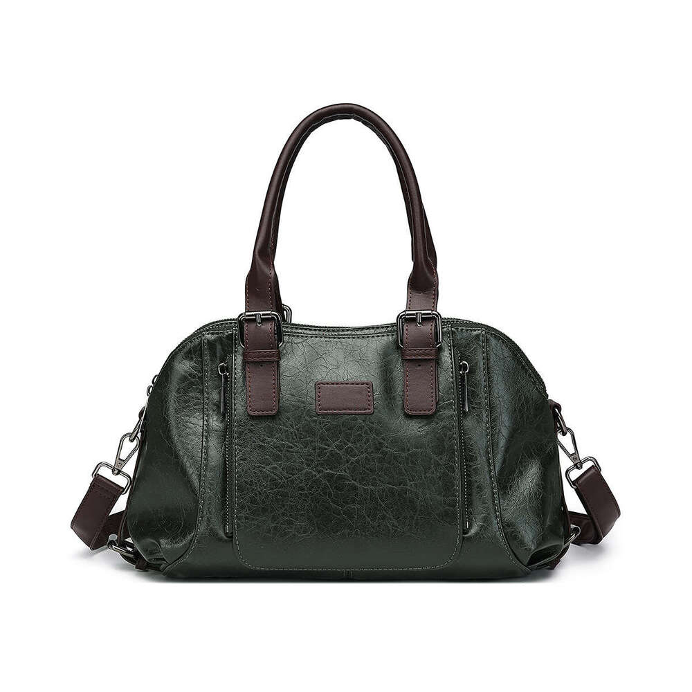 Fashionable handbag, shoulder, crossbody, oil wax three-layer leather, large capacity women's bag, single