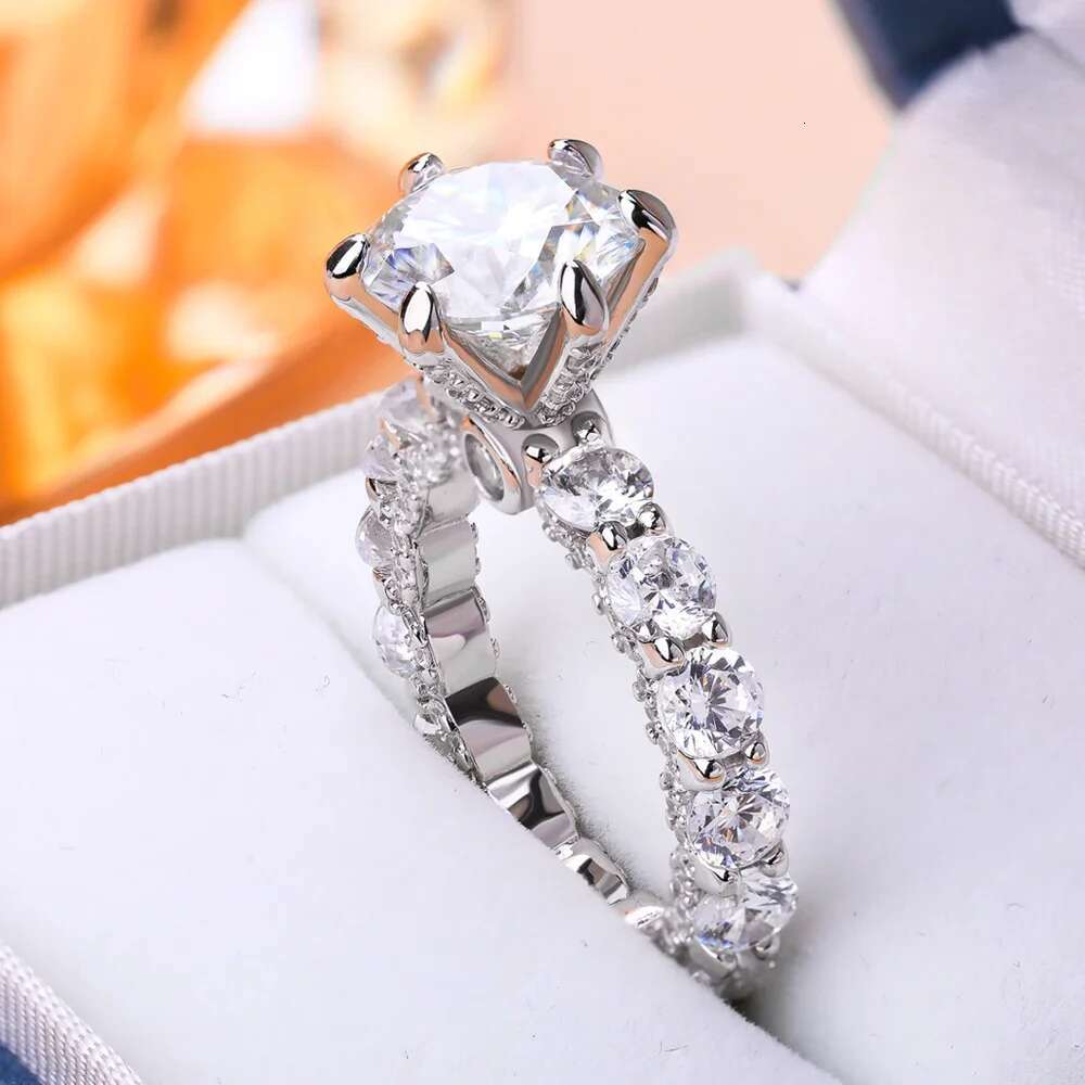 GRA Certified 4CT Moissanite Engagement Rings for Women Sparkling Lab Created Diamond S925 Silver 6 Claws Wedding Band Jewelry