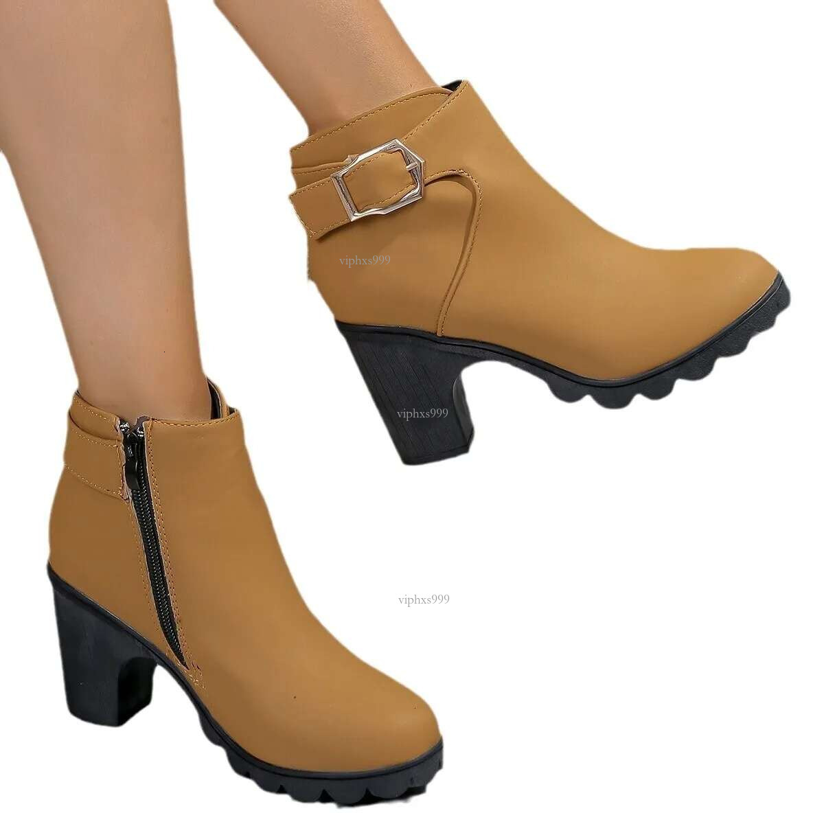 New Free Shipping Designer Shoes Large Size Boots For Children Autumn And Winter Thick Heel Round Toe Buckle High Heels Short Tube Martin Boots, Singl