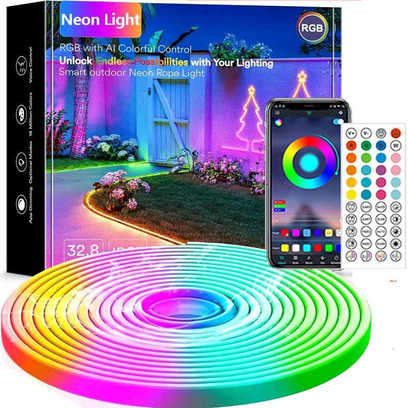 DC24V RGB Neon LED Strip Light Bluetooth Music Sync Color Change Flexible Lamp Waterproof Neon Rope Light Indoor Outdoor Decor W251112