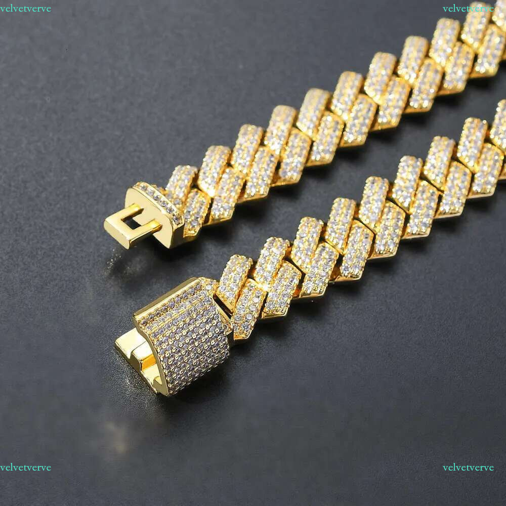 necklace moissanite chain Pendant 14mm stainless steel rhombus gold filled dia iced out chunky miami cuban k bracelet set for men