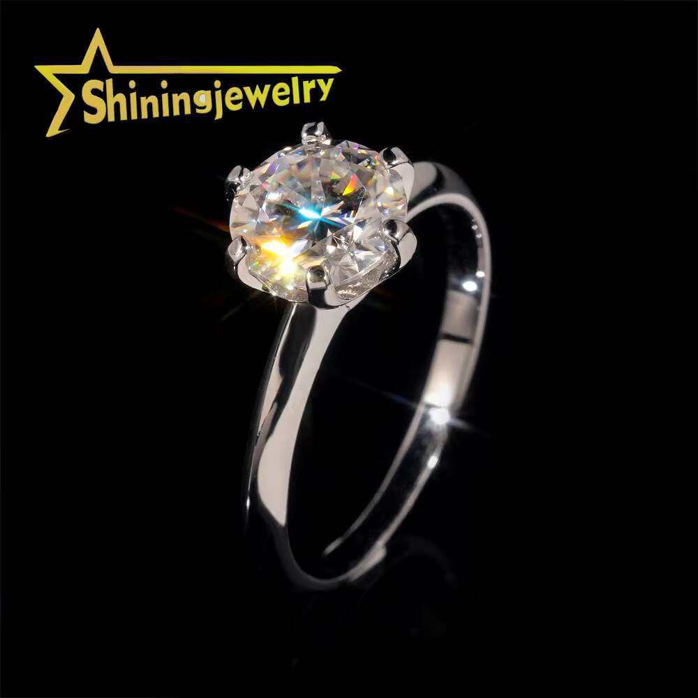 Wholesale Price Classic 6 Prong Setting 2Ct 8mm Moissanite Engagement Ring 925 Silver Solitaire Ring for Women