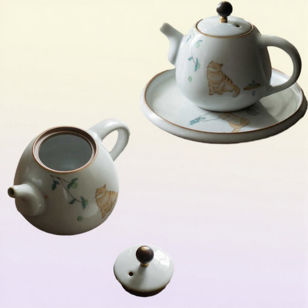 LUWU cute cat ceramic teapot traditional chinese pot 280ml 210621