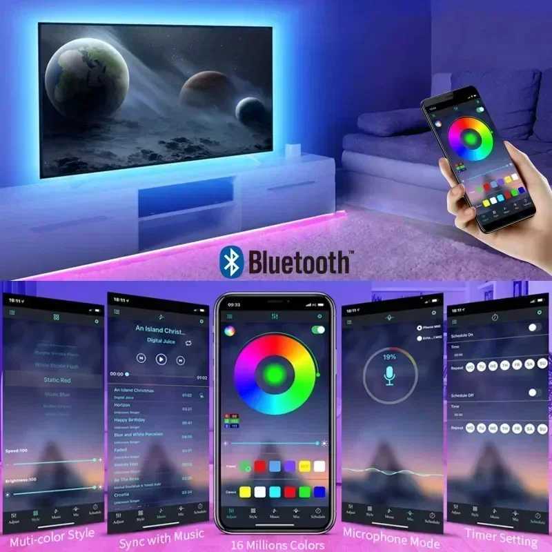 USB LED Strip Light Smart Bluetooth APP Control RGB Flexible LED Strip Color Change For TV background Party Home Decor Lighting W251112