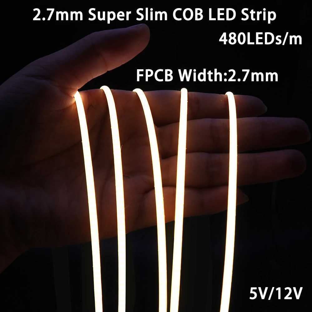 27mm Super Slim COB LED Strip Light 12V/5V 480LEDs/m For living room bedroom motorcycle bar car lighting renovation decoration W251112