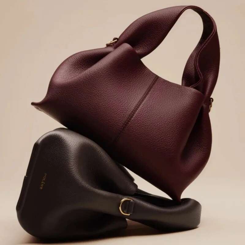 Exquisite Lychee Patterned Cowhide Dumpgs, Handheld Crossbody Bag, Handbag, Women's Minimalist Cloud Pack