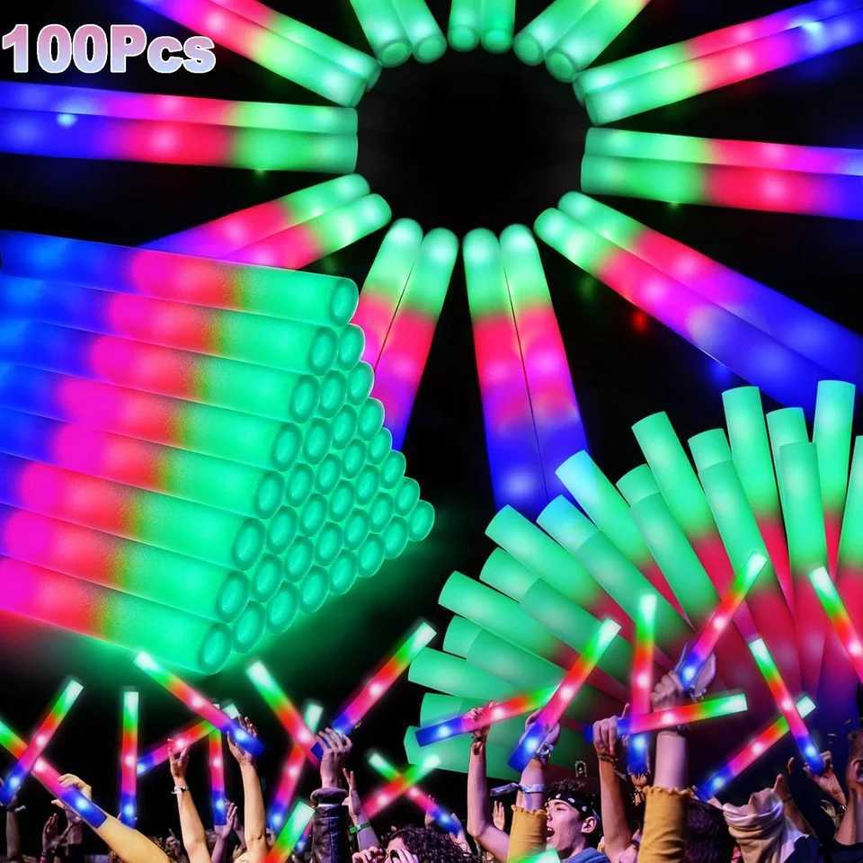 100PCS LED Colorful Glow Sticks Adjustable 3 Light Modes Glow Foam Stick Cheer Tube For Xmas Birthday Concert Party Supplies C251113