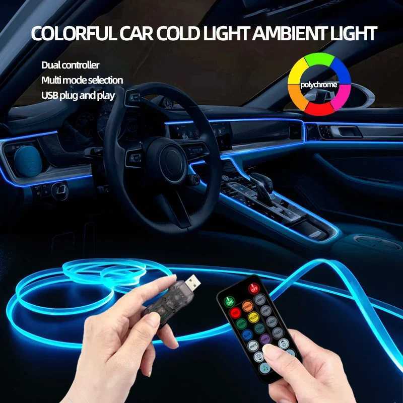Waterproof Car Interior LED Lights 1M/3M/5M USB Neon Strip for Vehicle Decoration Flexible DIY Ambient Glow with Strong Adhesive W251112