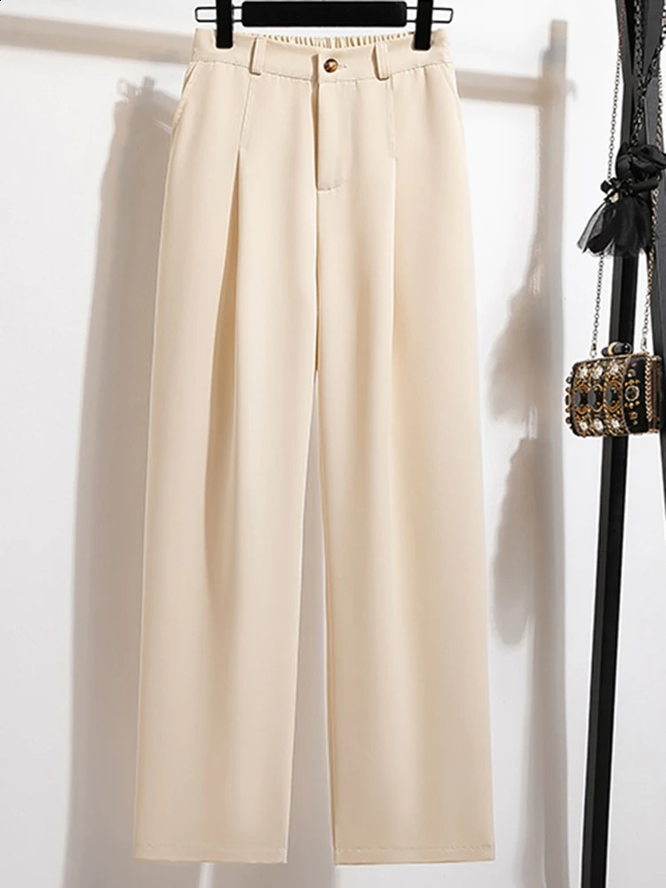 High waisted womens suit pants straight office ladies Korean fashion mens casual button loose womens black pants 250411