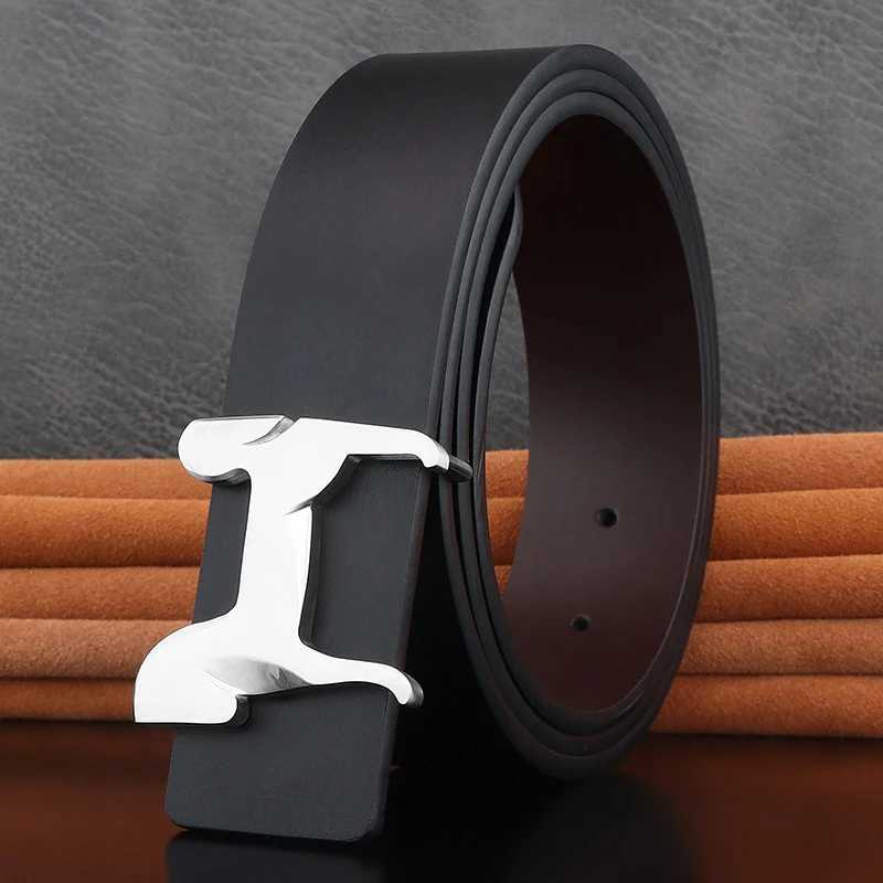 High grade Stainless steel horse slide buckle men belts 38cm wide genuine leather Waistband cowboy casual ceinture hommeW251113