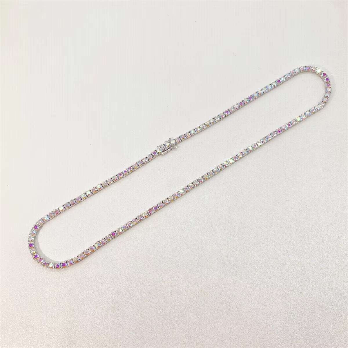 Sterling Silver 925 Wholesale Rainbow Color Blue/Yellow Red Black 3mm 4mm 5mm Vs Moissanite Tennis Necklace Chain Bracelet