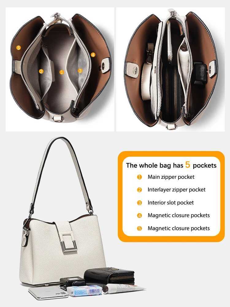 Zency Genuine Leather White Designer Noble Shopper Shoulder Bag Commuter Large Bucket Handbag Women Tote Bucket Cross Body BagW251112
