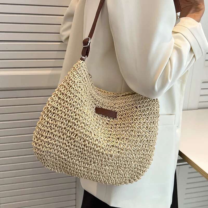 Handmade Beach Bag Knitted Purses And Handbags Women Shoulder Bags Straw Woven Side For Ladies Woman Handbag Beach Bag Kq1